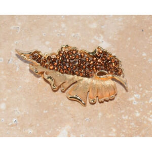 Swarovski Crystal BSK Brushed and Shiny Gold Plated Leaf Statement Brooch